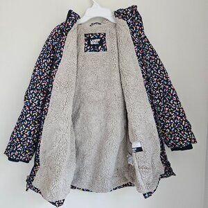 Lands' End Girls Floral Long Winter Parka Hooded Coat Faux Fur Lining Size 8 M